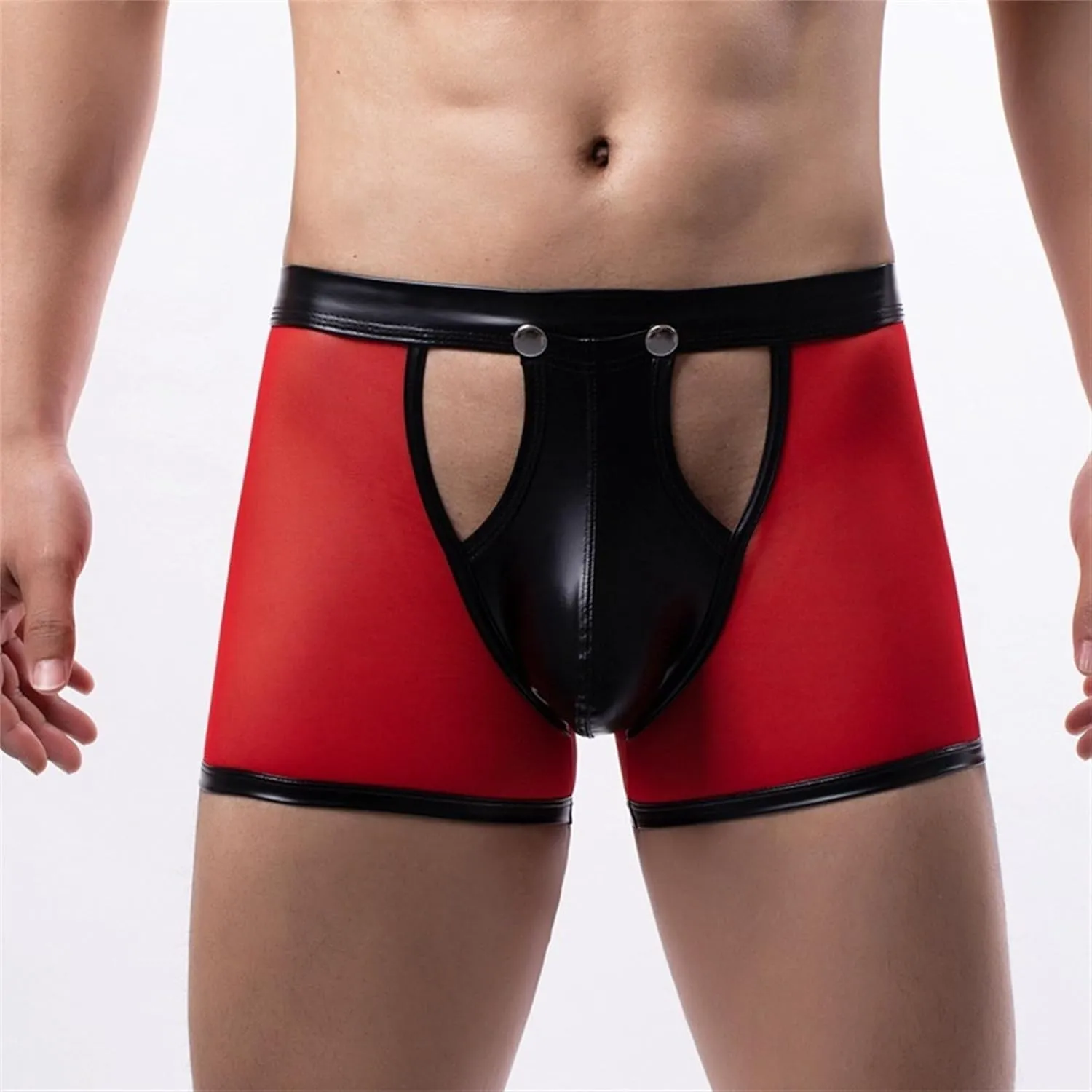 Maiyifu-GJ Men's See Through Bulge Pouch Sexy Underwear Faux Leather Breathable Mesh Briefs Short Leg Underpants