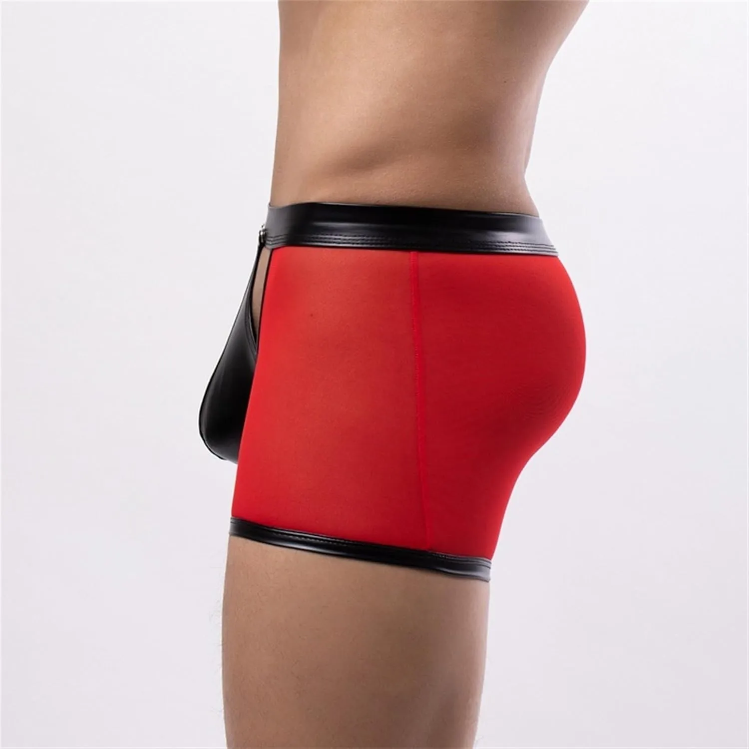 Maiyifu-GJ Men's See Through Bulge Pouch Sexy Underwear Faux Leather Breathable Mesh Briefs Short Leg Underpants