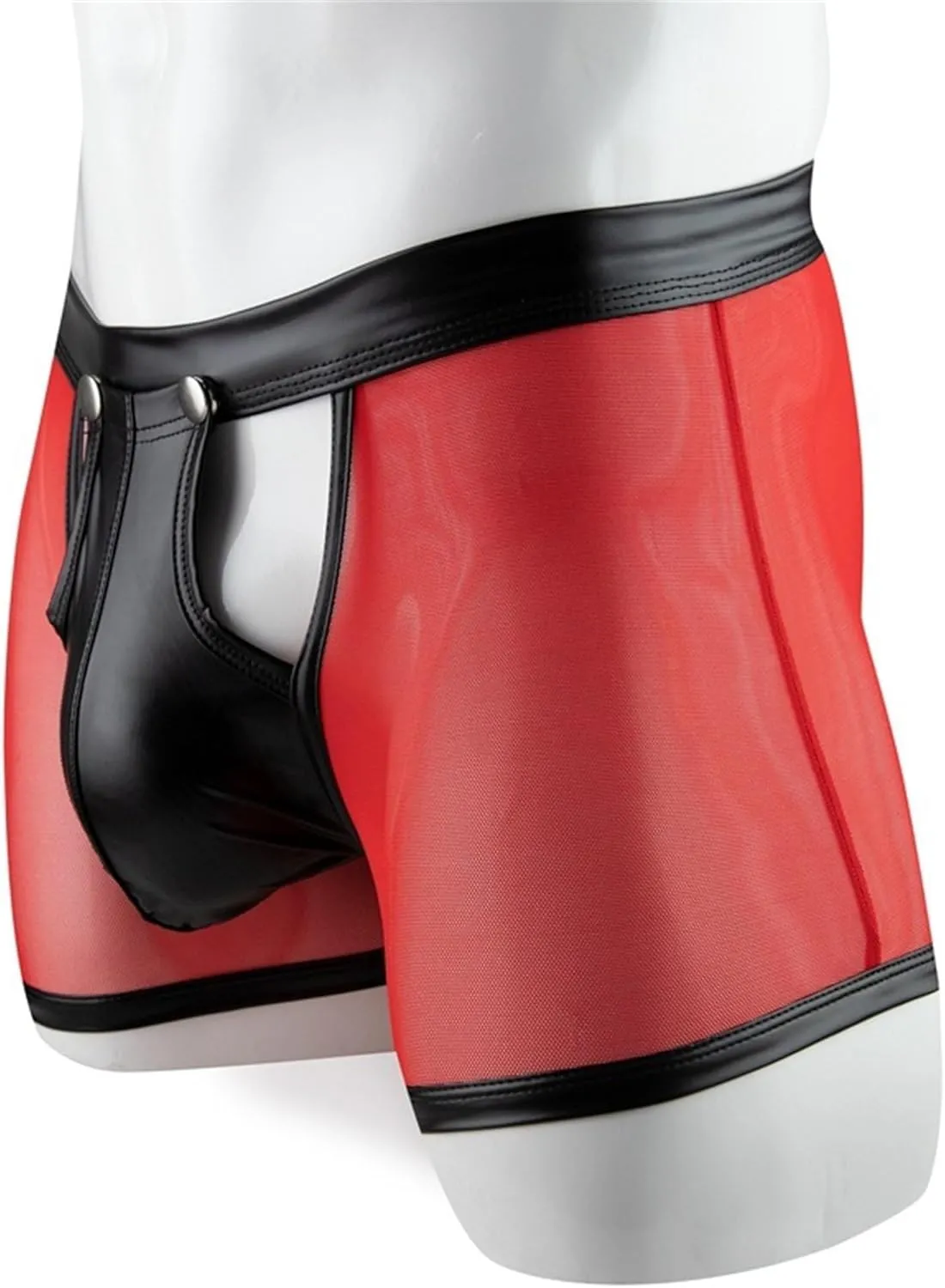 Maiyifu-GJ Men's See Through Bulge Pouch Sexy Underwear Faux Leather Breathable Mesh Briefs Short Leg Underpants