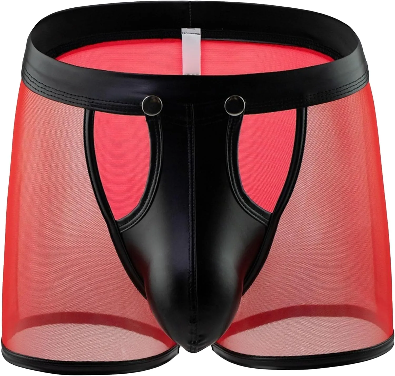 Maiyifu-GJ Men's See Through Bulge Pouch Sexy Underwear Faux Leather Breathable Mesh Briefs Short Leg Underpants