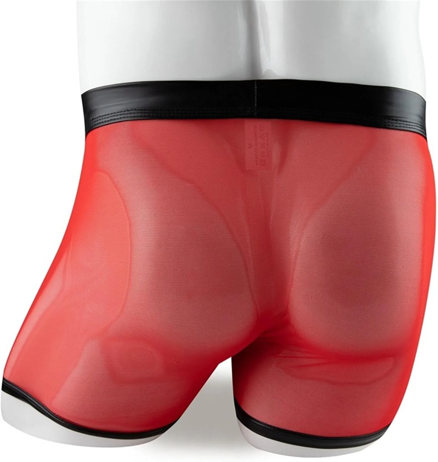 Maiyifu-GJ Men's See Through Bulge Pouch Sexy Underwear Faux Leather Breathable Mesh Briefs Short Leg Underpants