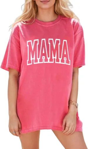 Mama Oversized Tshirts for Women Cute Mama Letter Print Shirts Mother's Day Graphic Tees Mom Casual Tshirt Loose Fit