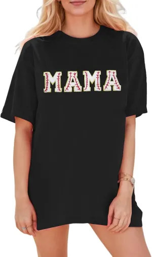 Mama Oversized Tshirts for Women Cute Mama Letter Print Shirts Mother's Day Graphic Tees Mom Casual Tshirt Loose Fit