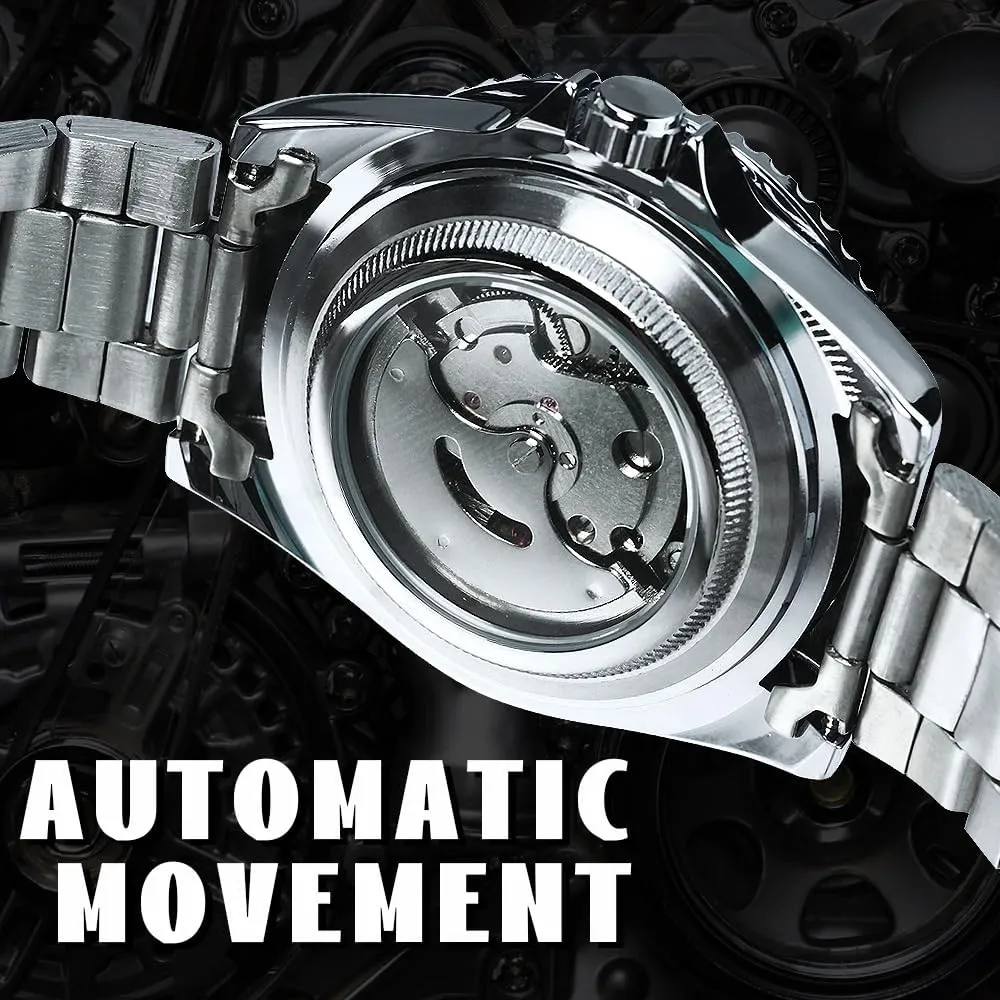 MASTOP Men Automatic Mechanical Watches Full Steel Waterproof Mens Watches with Calendar