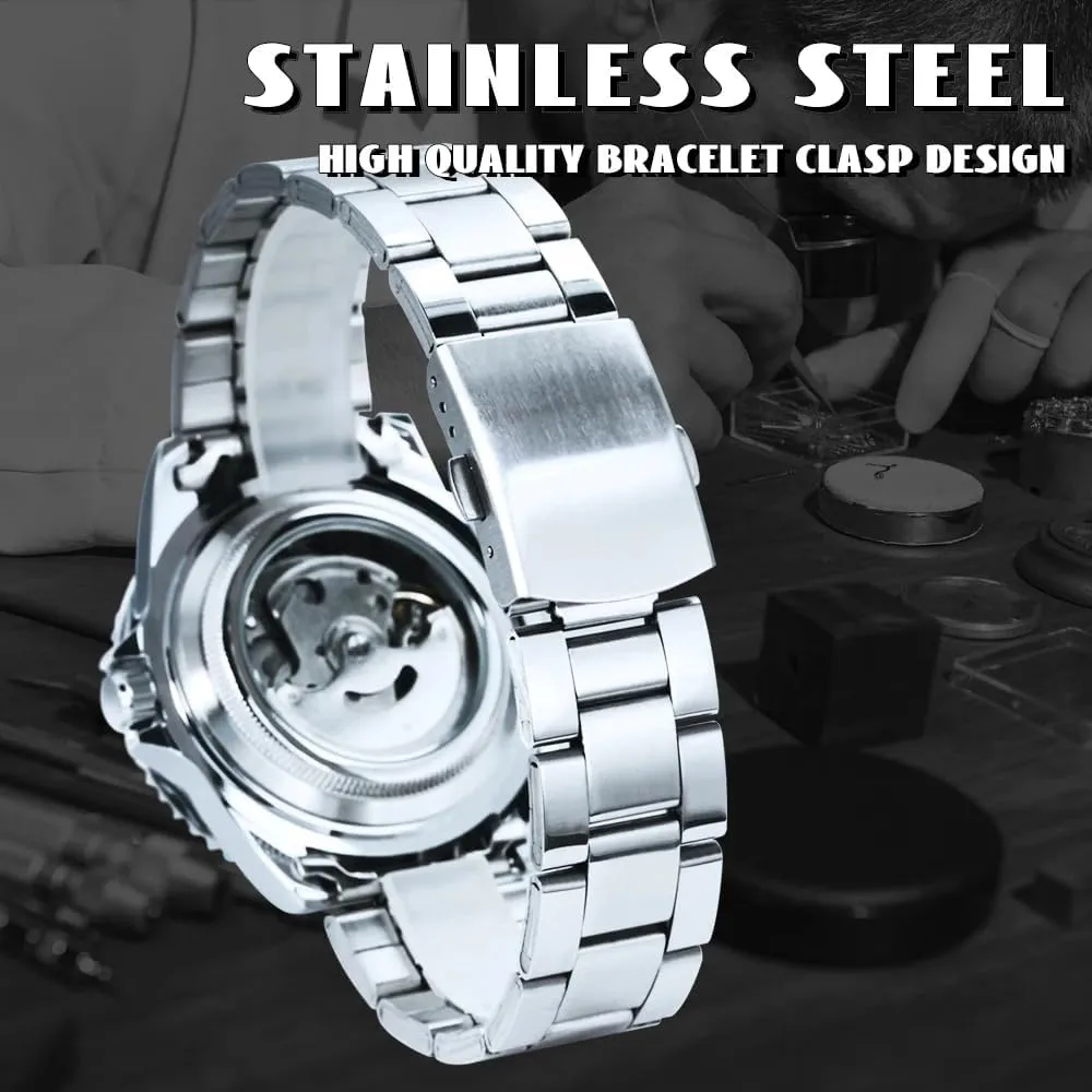 MASTOP Men Automatic Mechanical Watches Full Steel Waterproof Mens Watches with Calendar