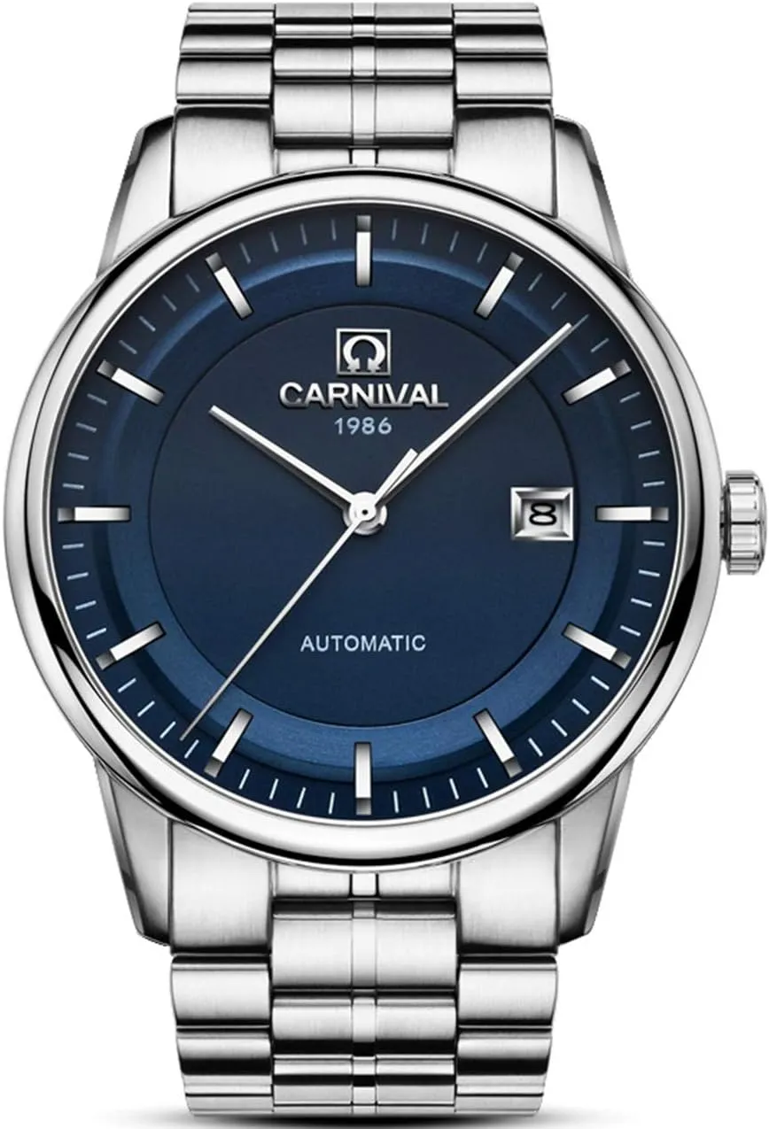 MASTOP Men's Minimalist Business Watch Automatic Mechanical Silver Stainless Steel Waterproof with Date