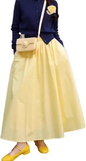 Maxi Skirt for Women Cute mid Waisted Skirt Casual Denim Long Skirt Yellow A Style Skirt
