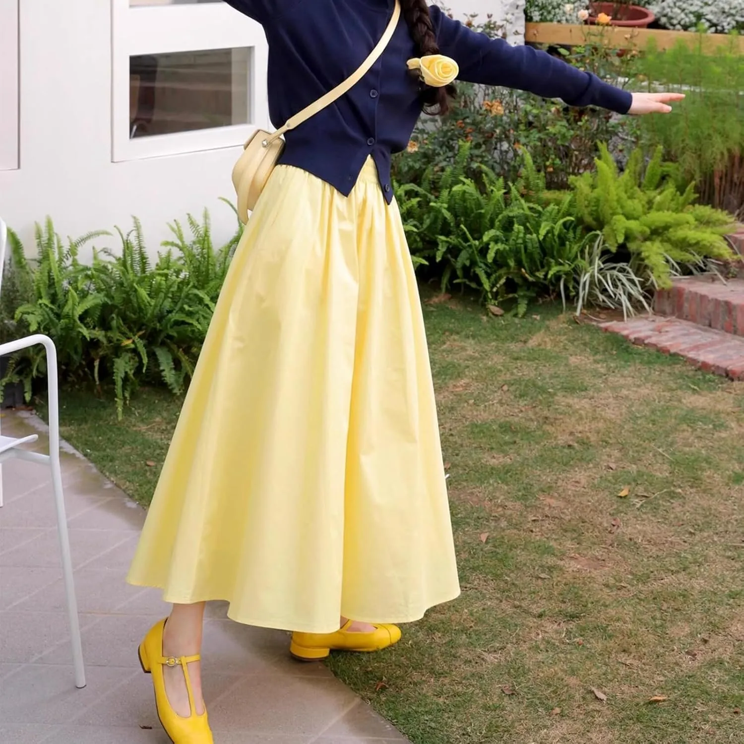 Maxi Skirt for Women Cute mid Waisted Skirt Casual Denim Long Skirt Yellow A Style Skirt