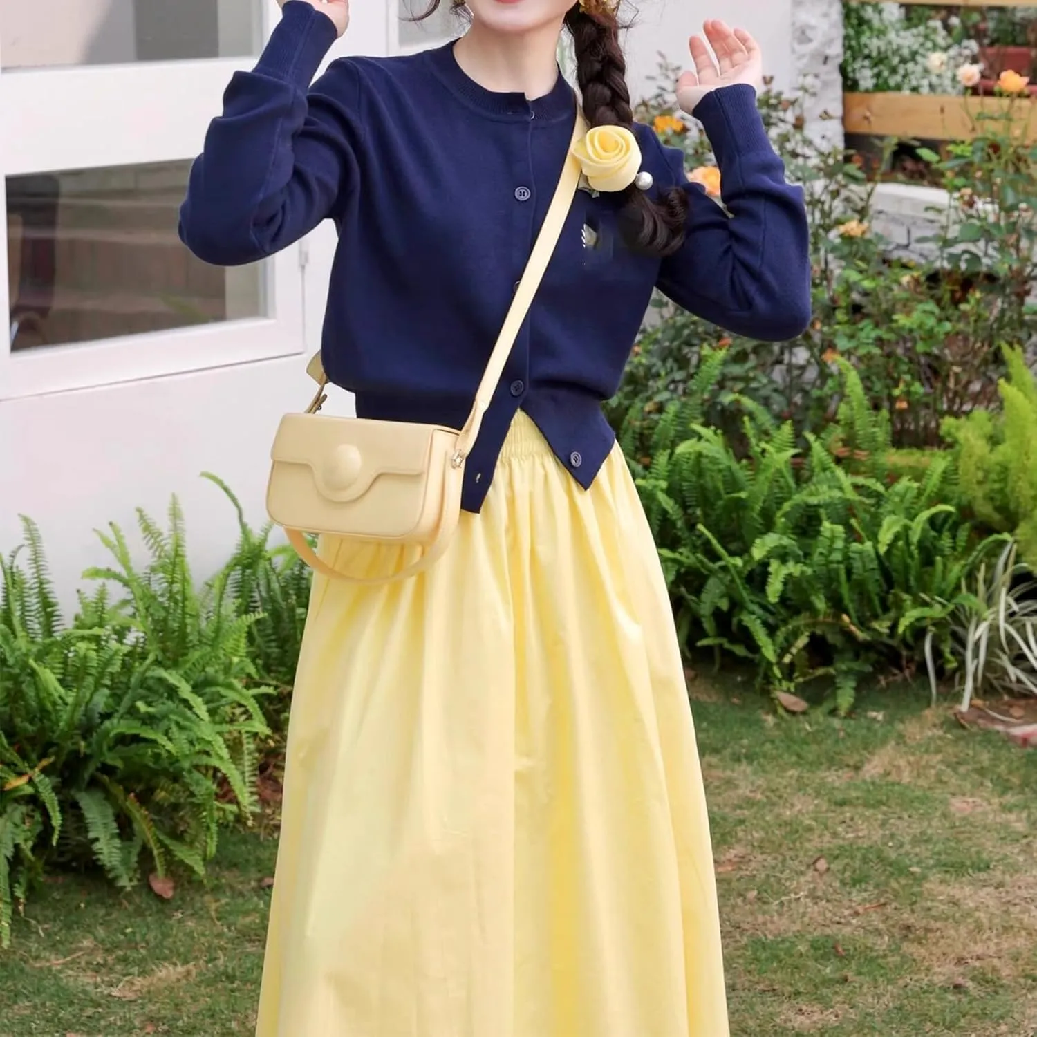 Maxi Skirt for Women Cute mid Waisted Skirt Casual Denim Long Skirt Yellow A Style Skirt