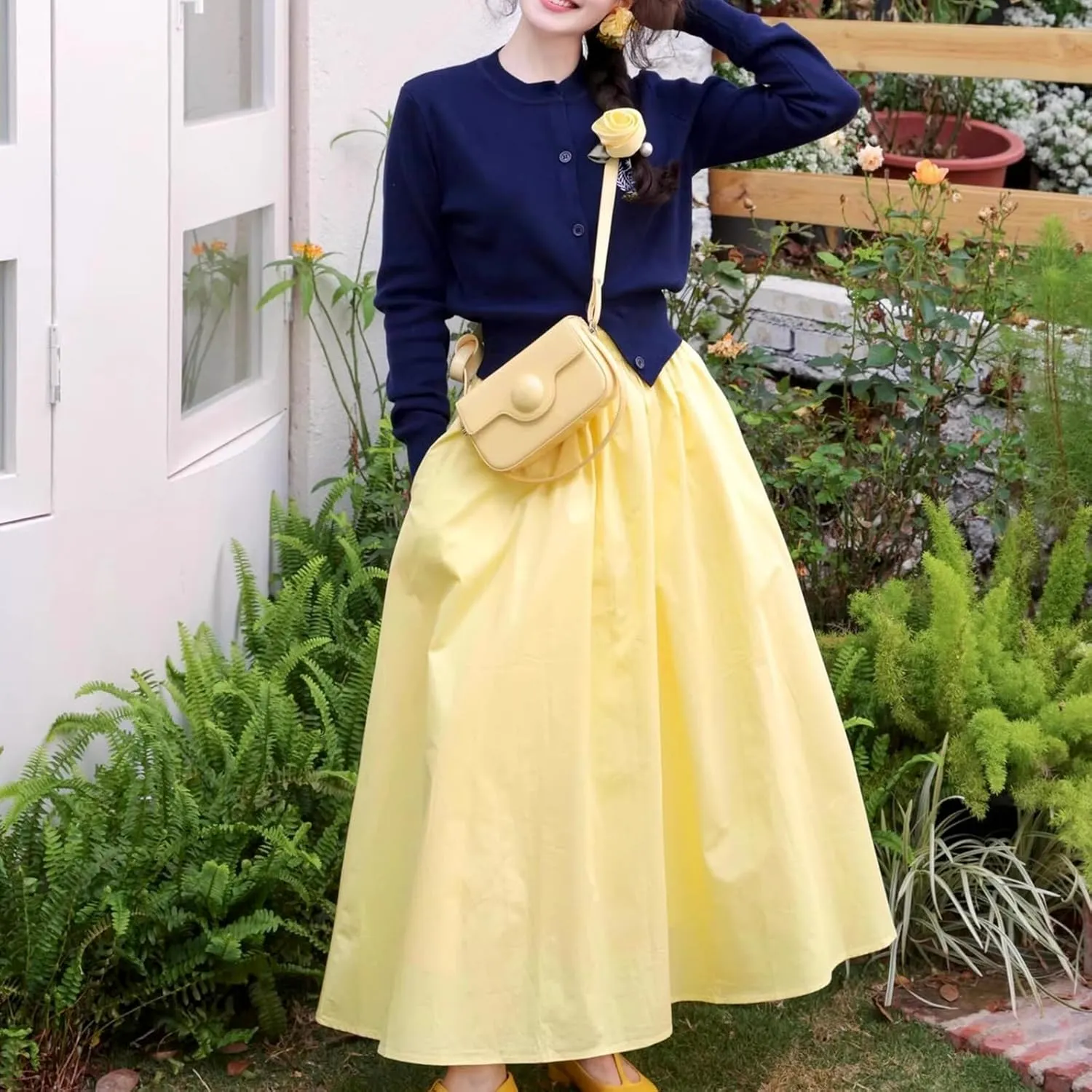 Maxi Skirt for Women Cute mid Waisted Skirt Casual Denim Long Skirt Yellow A Style Skirt
