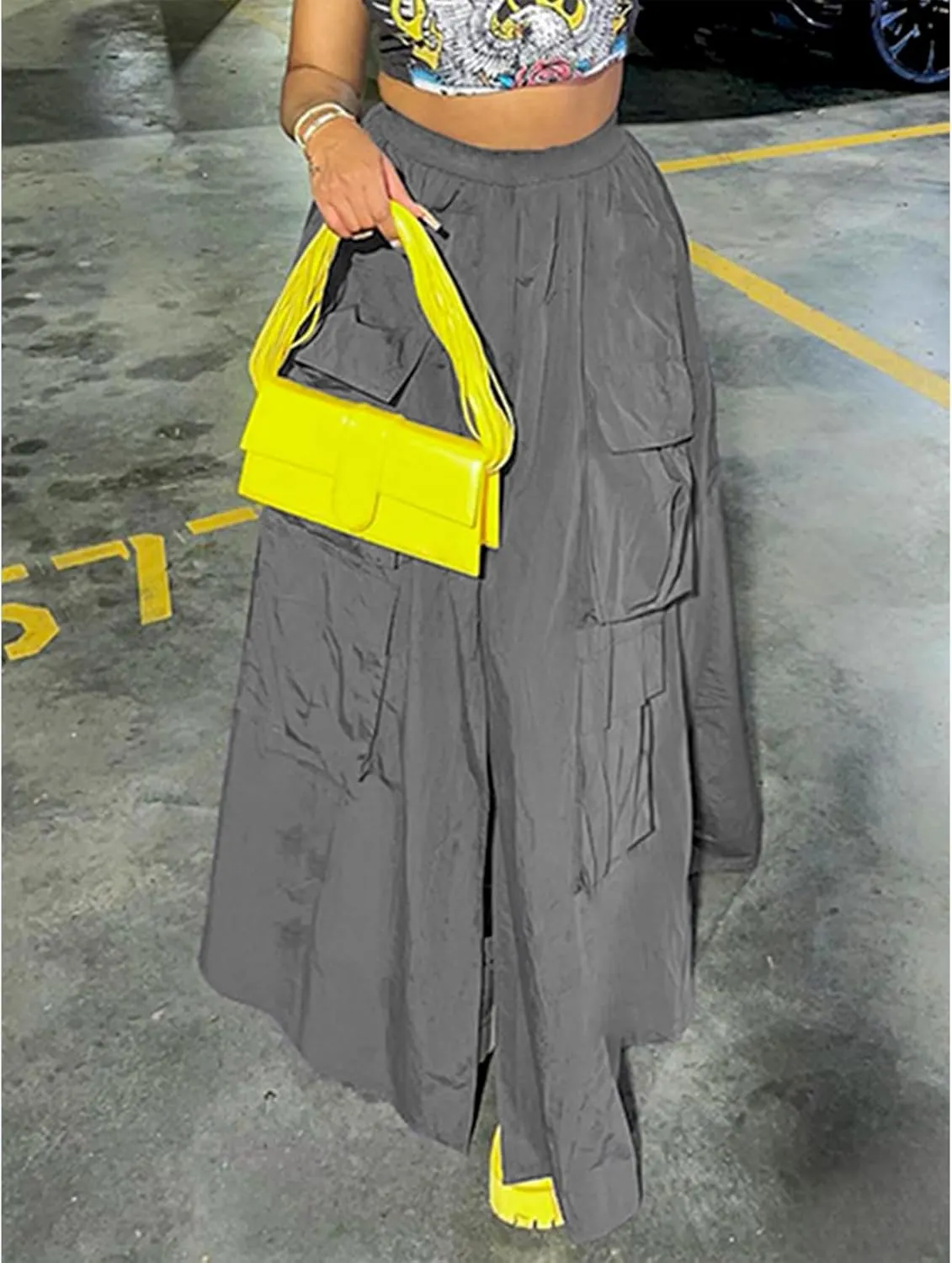 Maxi Skirt for Women Mid Waisted Skirt Casual Sexy Long Skirt Grey High Split Style Skirt