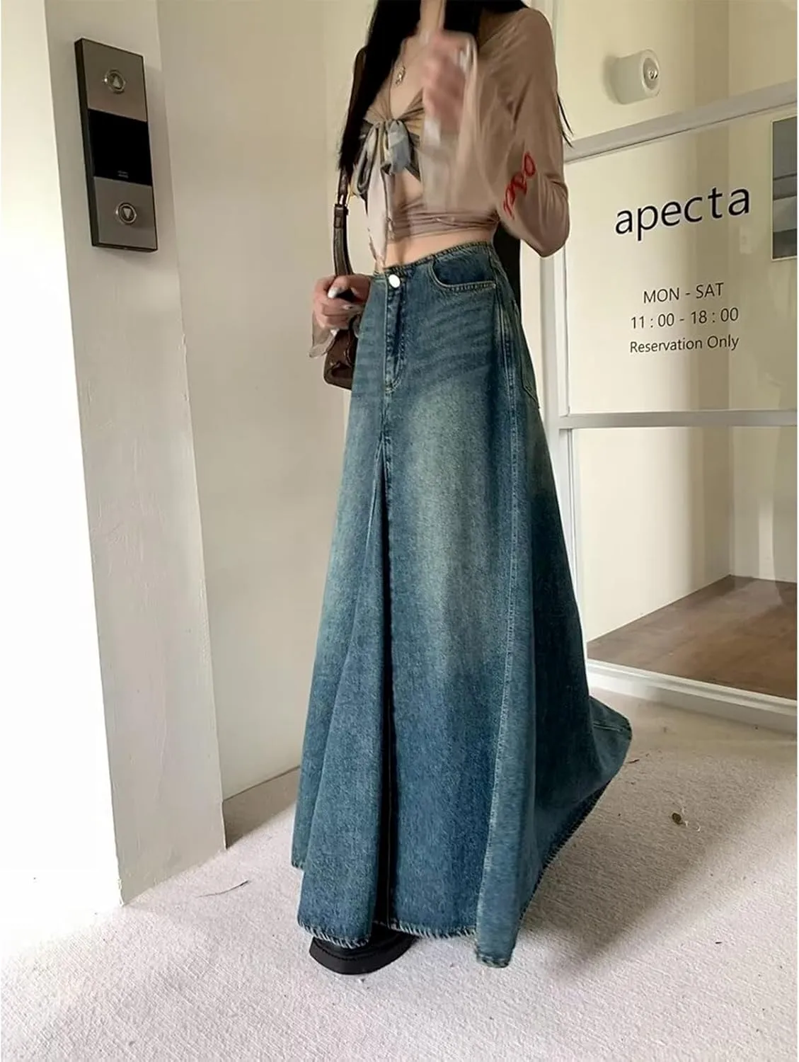 Maxi Skirt for Women Sexy High Waisted Skirt Casual Denim Long Skirt Colorful Polyester A Style Skirt