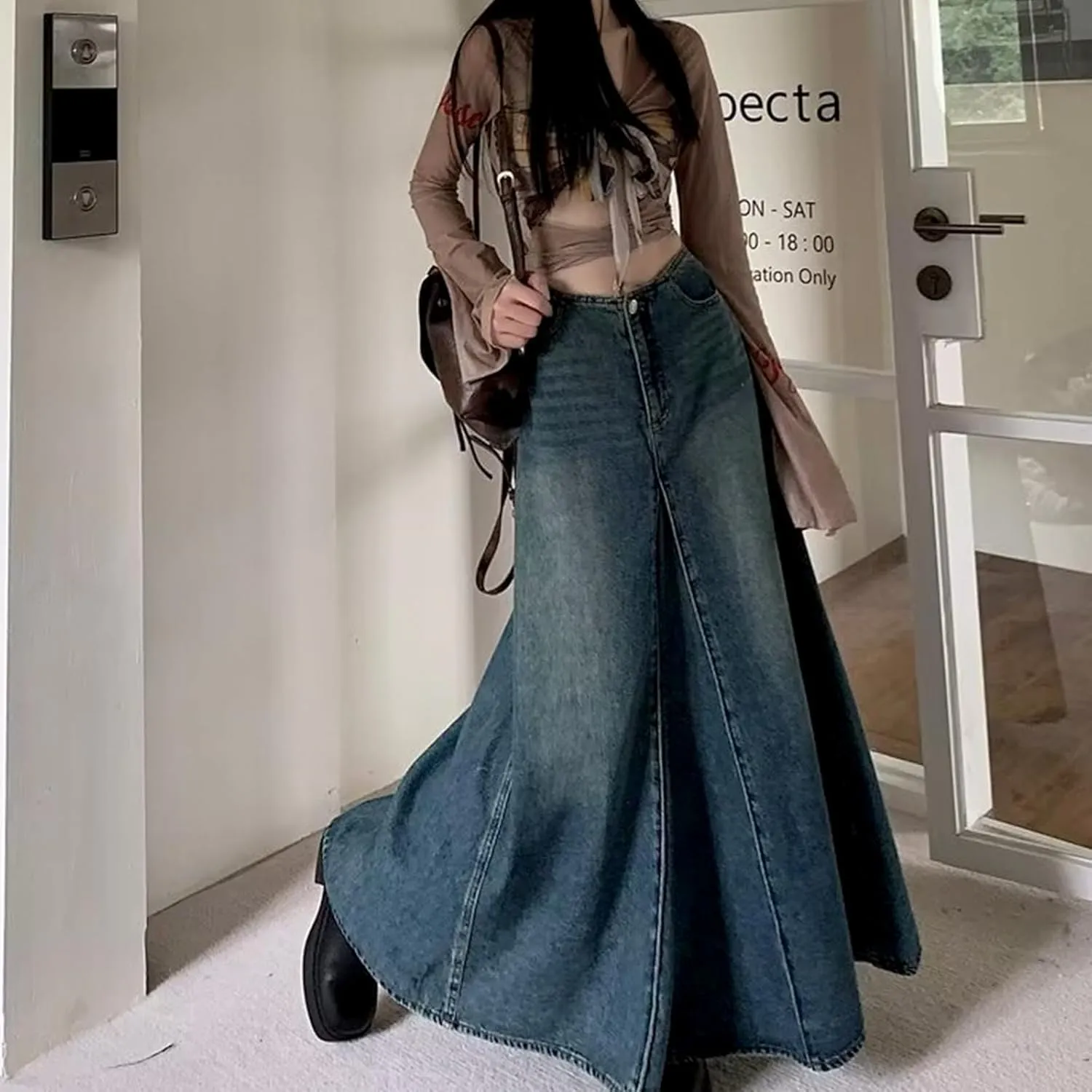 Maxi Skirt for Women Sexy High Waisted Skirt Casual Denim Long Skirt Colorful Polyester A Style Skirt