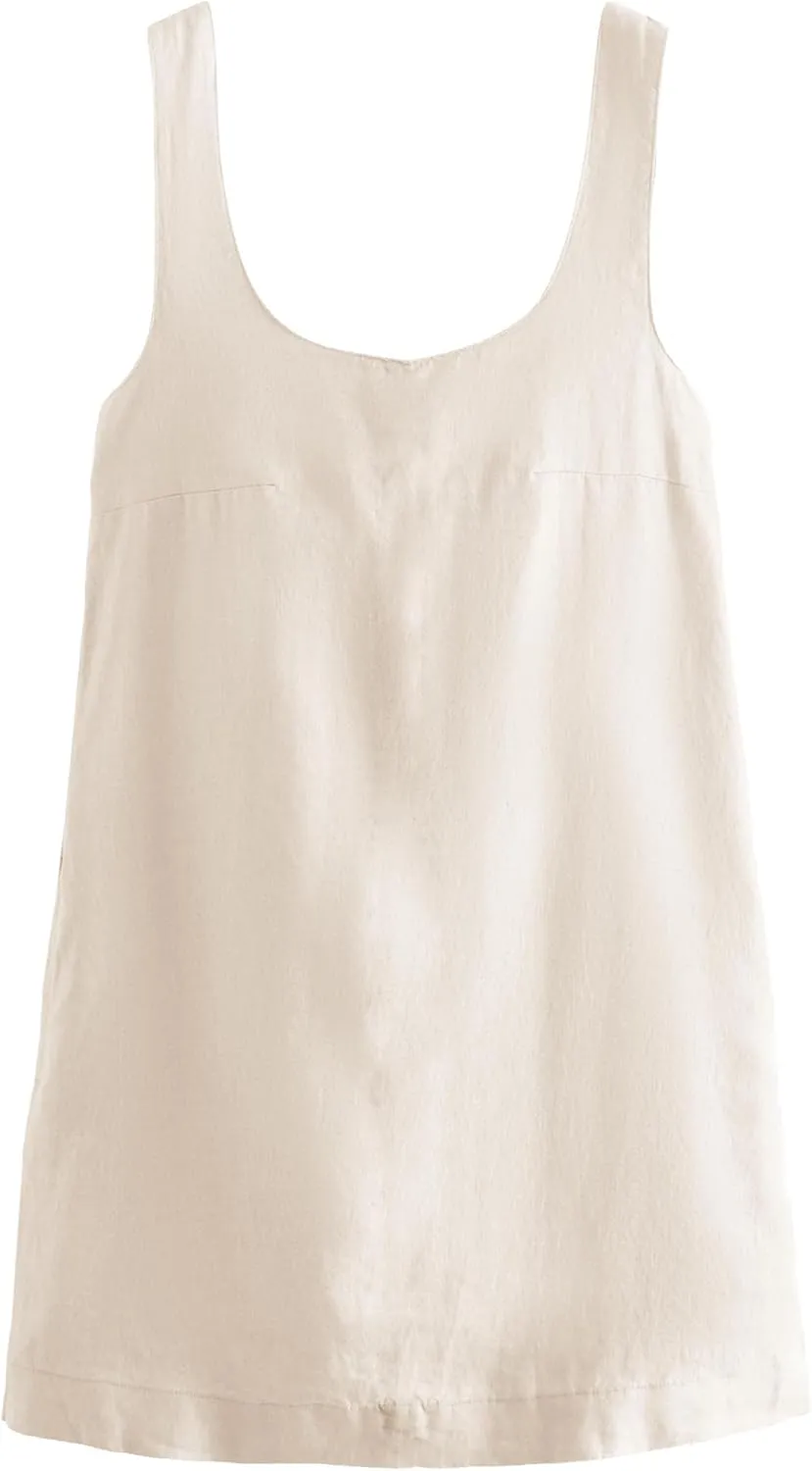 Melliflo Bow Cotton Linen Mini Dress Crew Neck Sleeveless Backless Tank Dress with Pockets Summer Cute Short Beach Sundress