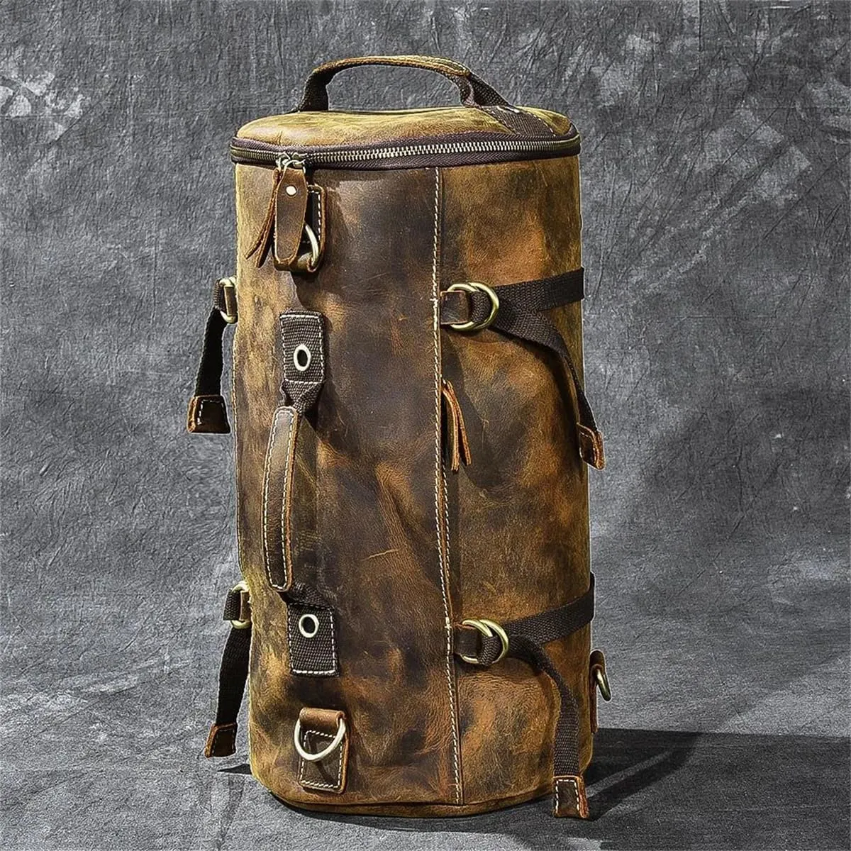 Men Genuine Leather Backpack Handbag Shoulder Crossbody Bag Small Travel Back Pack Bucket Bags
