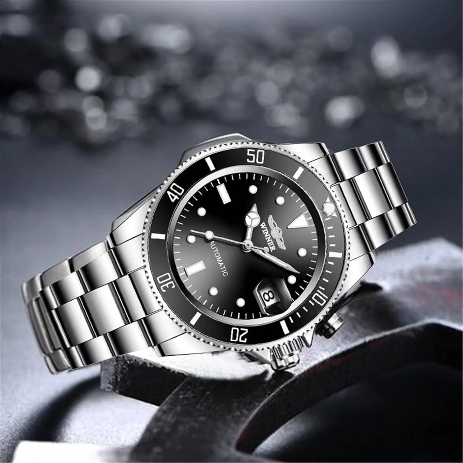 Men Mechanical Wristwatch 20mm Stainless Steel Band Casual Fashion Automatic Watch for Mens Analogue Date Display Military Watches