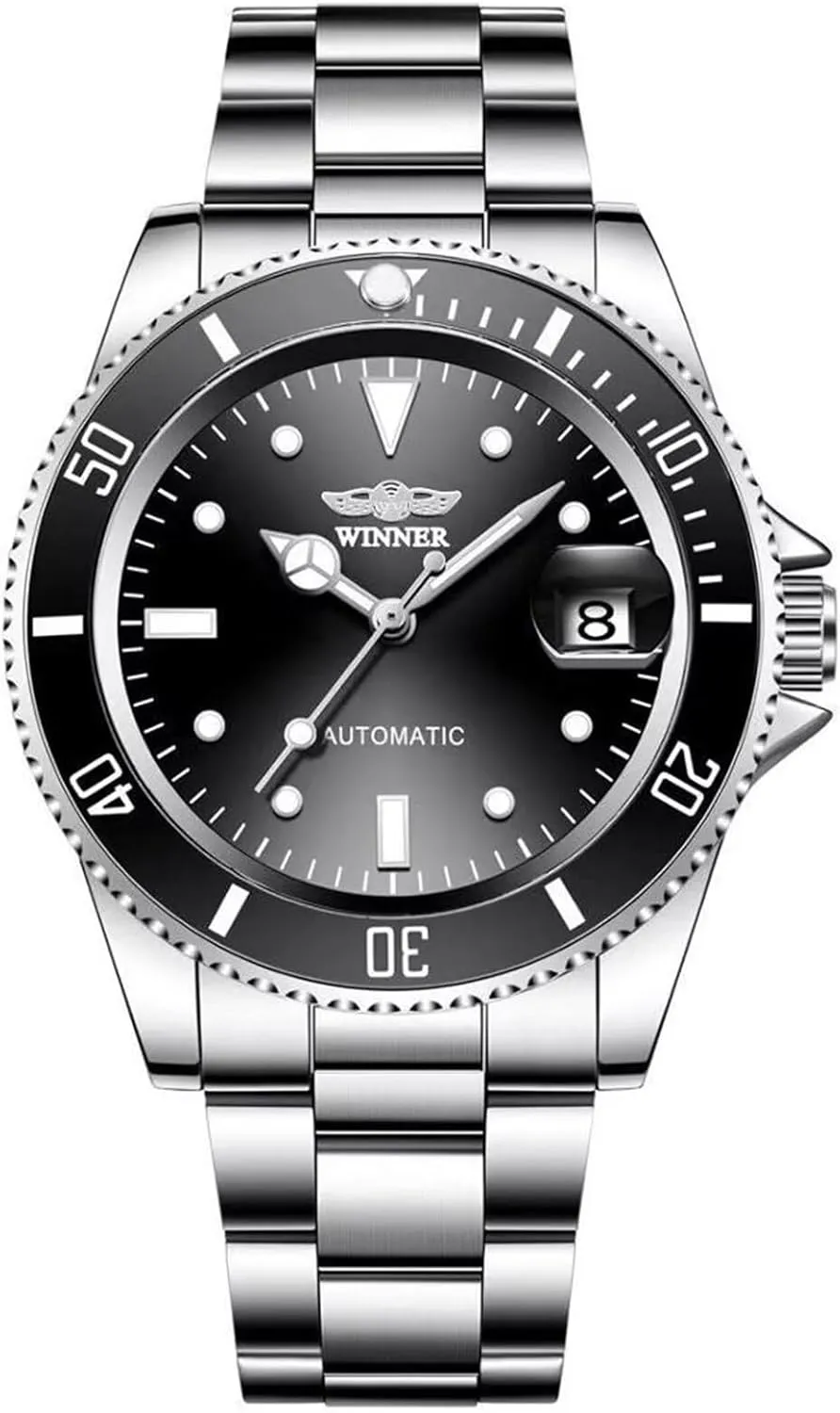 Men Mechanical Wristwatch 20mm Stainless Steel Band Casual Fashion Automatic Watch for Mens Analogue Date Display Military Watches