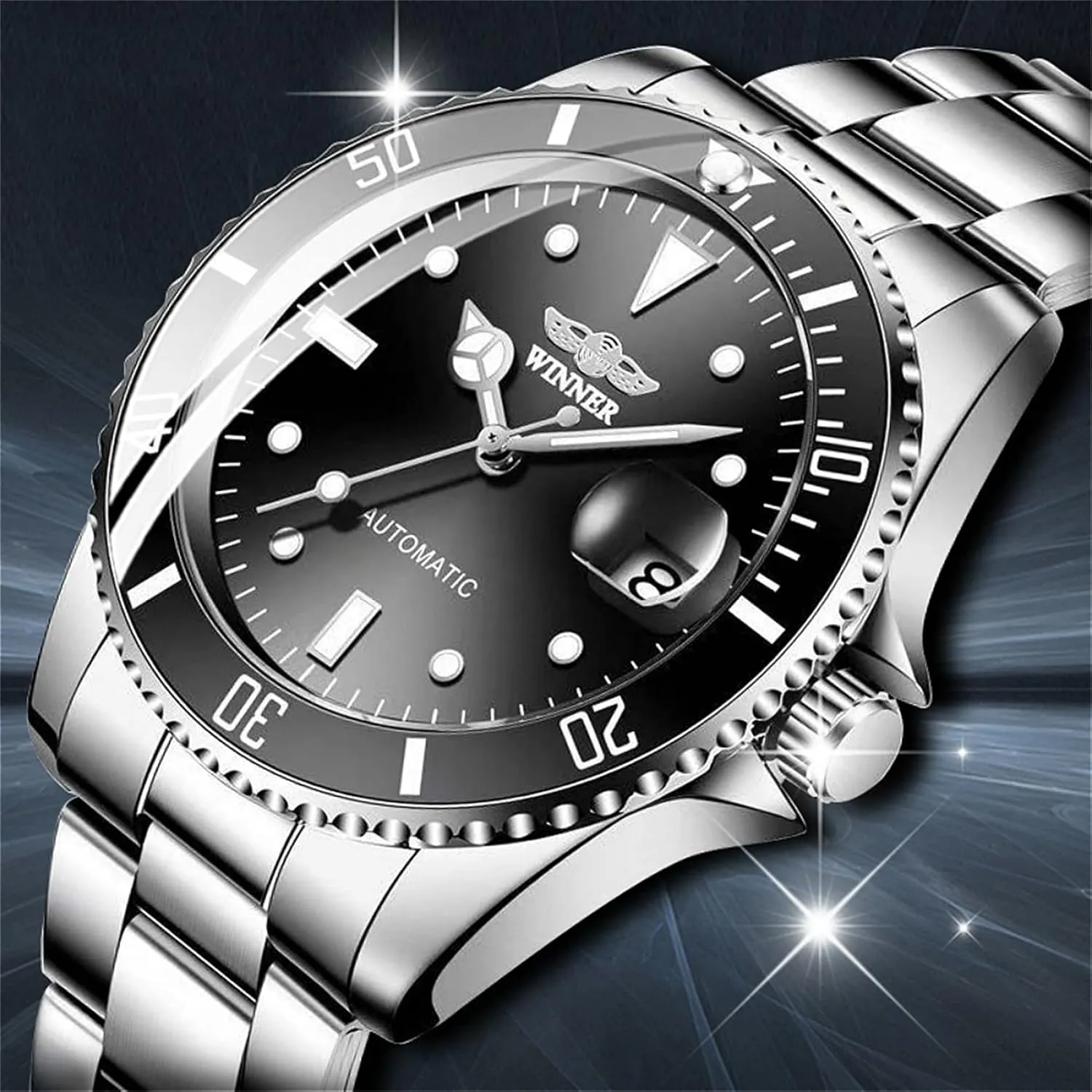 Men Mechanical Wristwatch 20mm Stainless Steel Band Casual Fashion Automatic Watch for Mens Analogue Date Display Military Watches