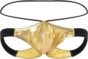 Men T Shaped Pants Leather Double Open Cut Underwear Color Matching Mesh Low Waisted Daily Oversized Lingeries Soft