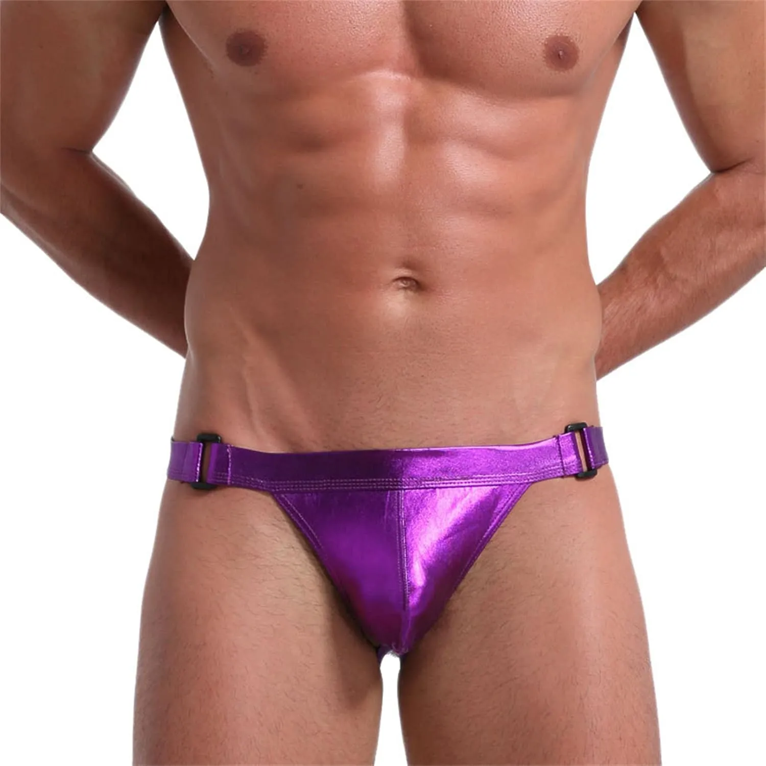 Men U Convex Patent Leather Underwear Low Waist Sexy G String T Back Thongs Swimsuit Shiny Metallic Elastic Bikinis