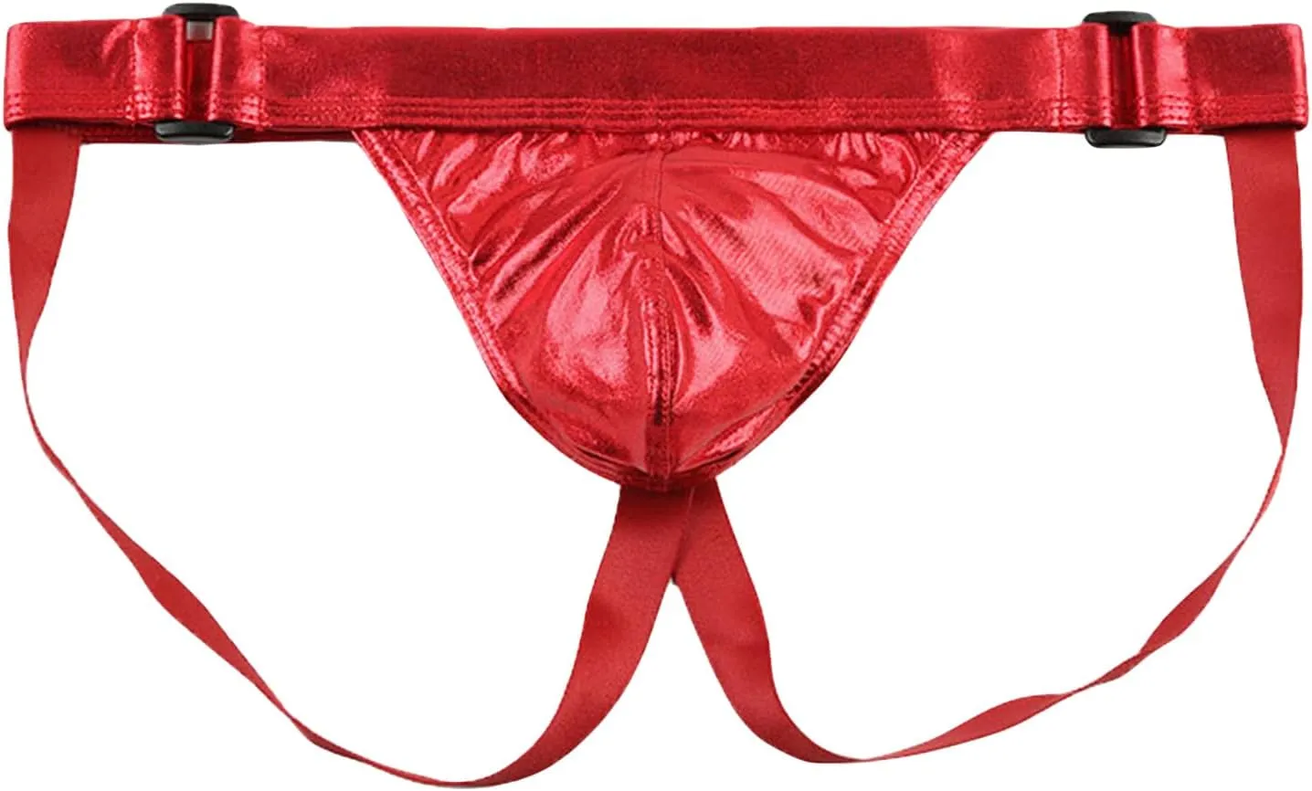 Men U Convex Patent Leather Underwear Low Waist Sexy G String T Back Thongs Swimsuit Shiny Metallic Elastic Bikinis