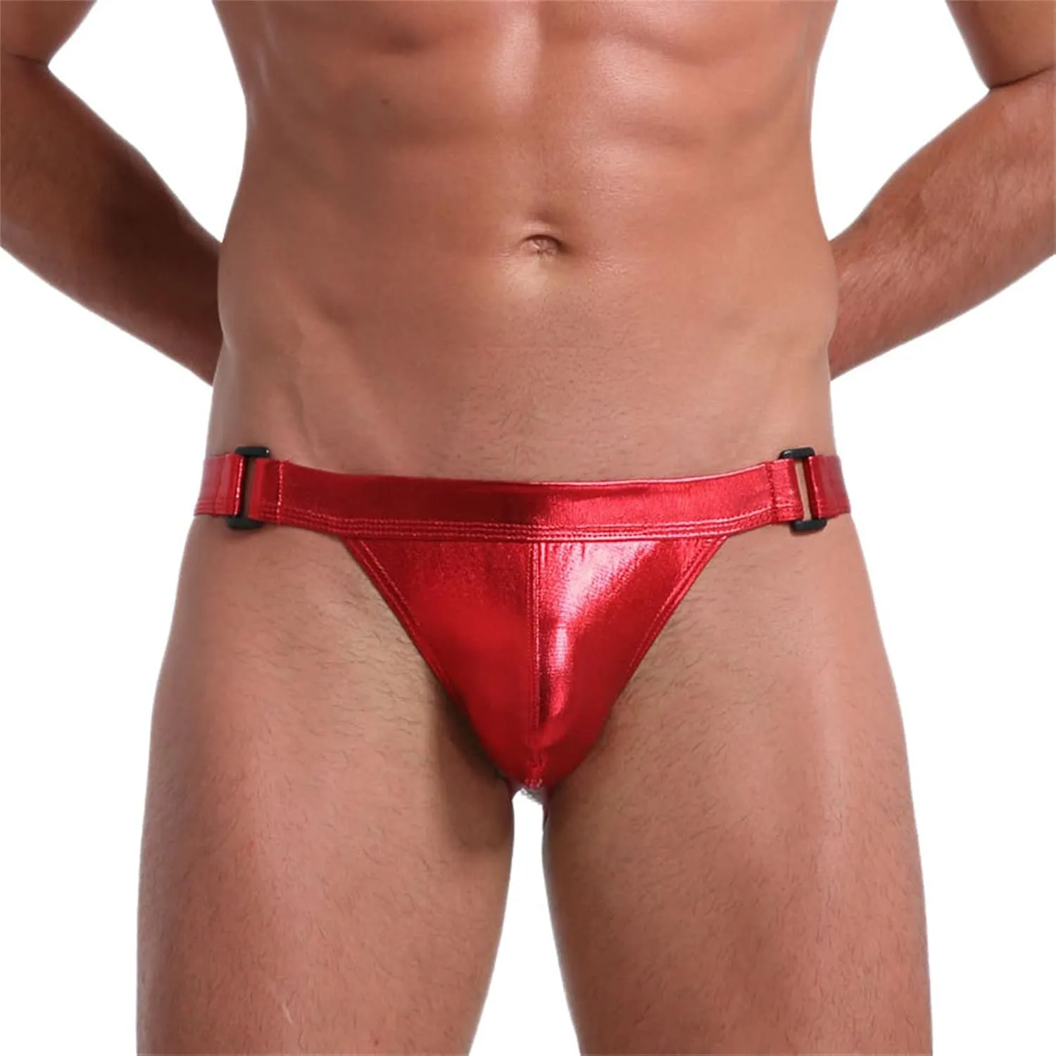 Men U Convex Patent Leather Underwear Low Waist Sexy G String T Back Thongs Swimsuit Shiny Metallic Elastic Bikinis