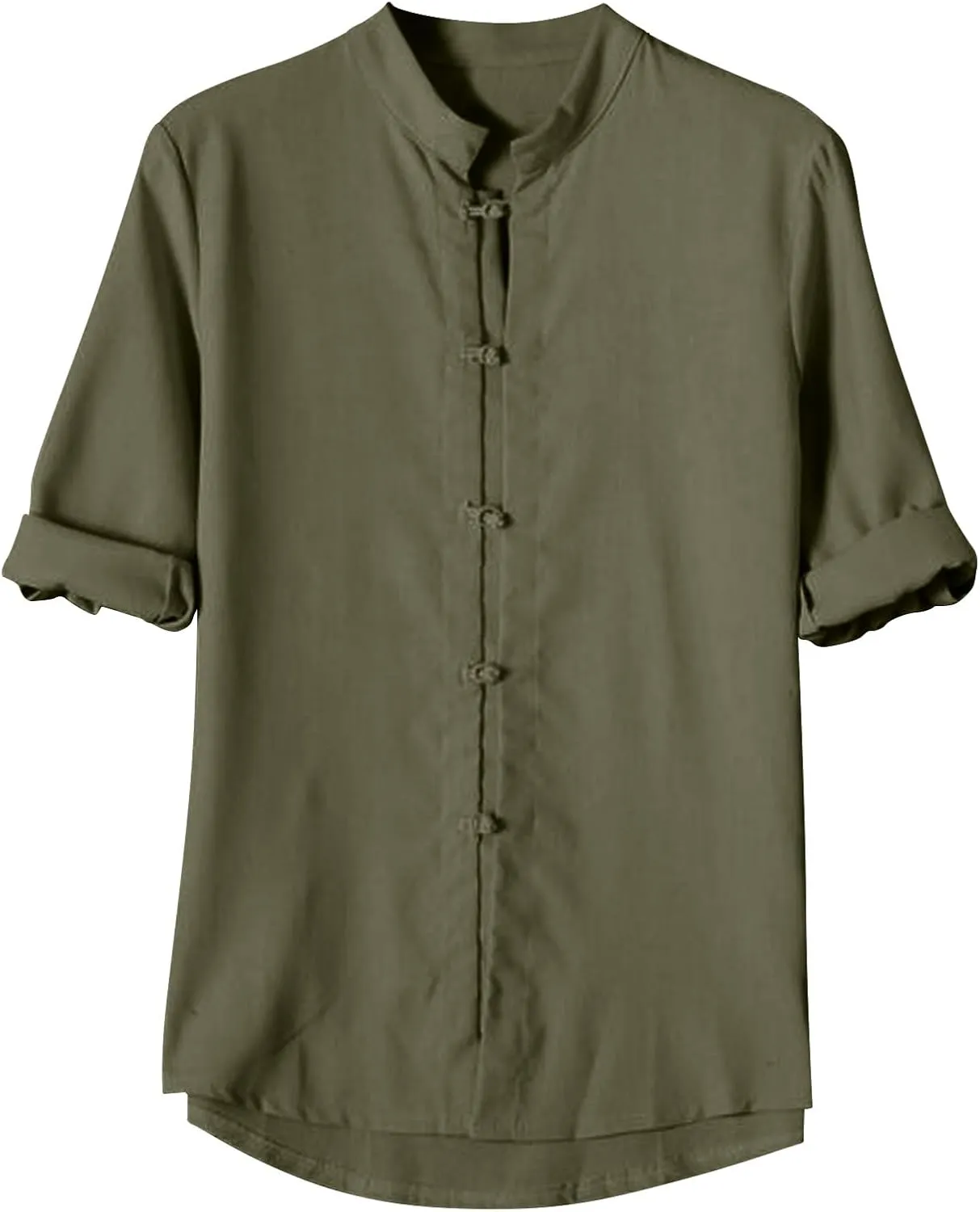 Mens 3/4 Length Sleeve Shirts Casual Button Up Summer Linen Shirt Loose Fit Solid Color Vacation Trendy Outfits