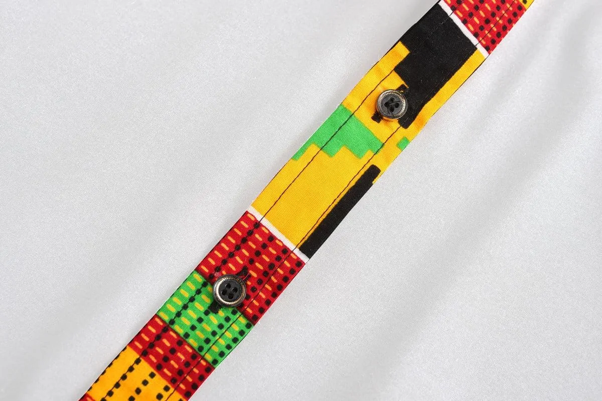 Men's African Dashiki Shirts Hipster Patchwork Dress Shirt Slim Fit Mandarin Collar Long Sleeve Button up Shirt