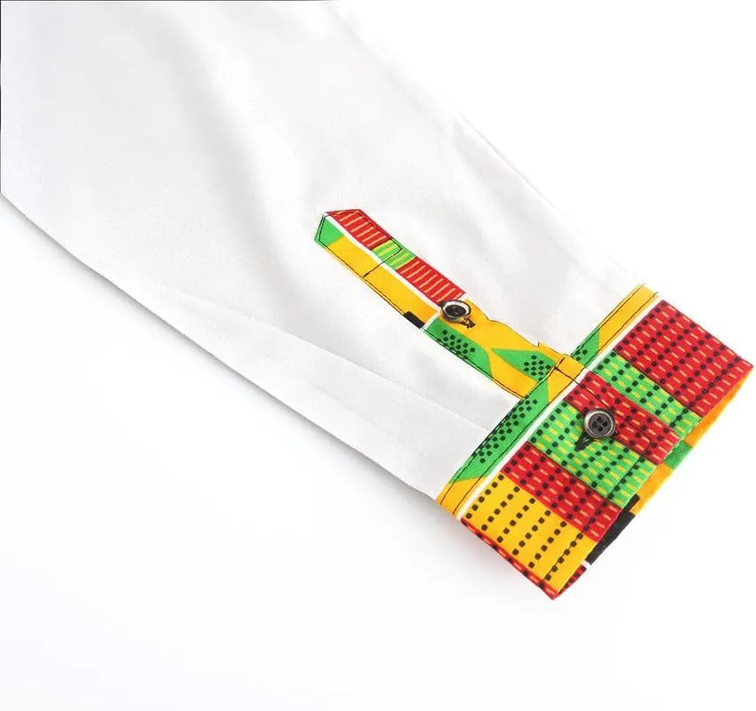 Men's African Dashiki Shirts Hipster Patchwork Dress Shirt Slim Fit Mandarin Collar Long Sleeve Button up Shirt