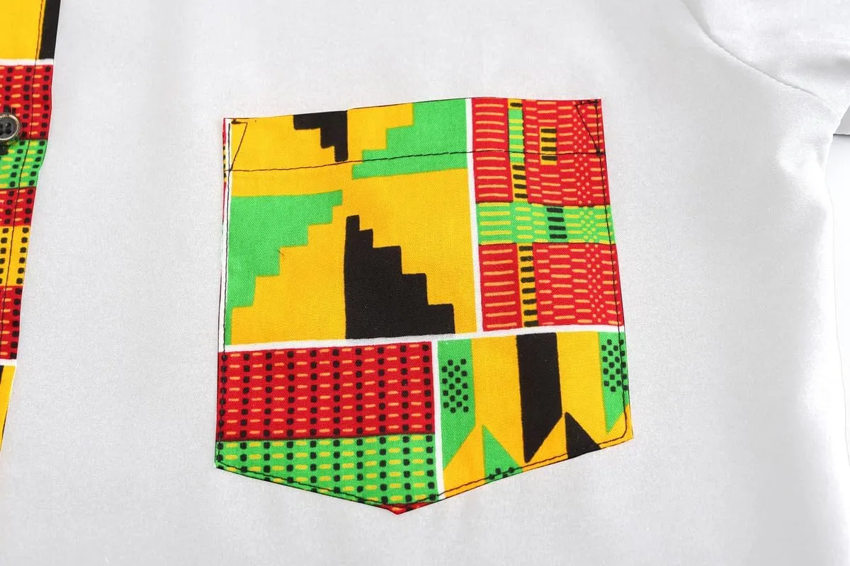Men's African Dashiki Shirts Hipster Patchwork Dress Shirt Slim Fit Mandarin Collar Long Sleeve Button up Shirt