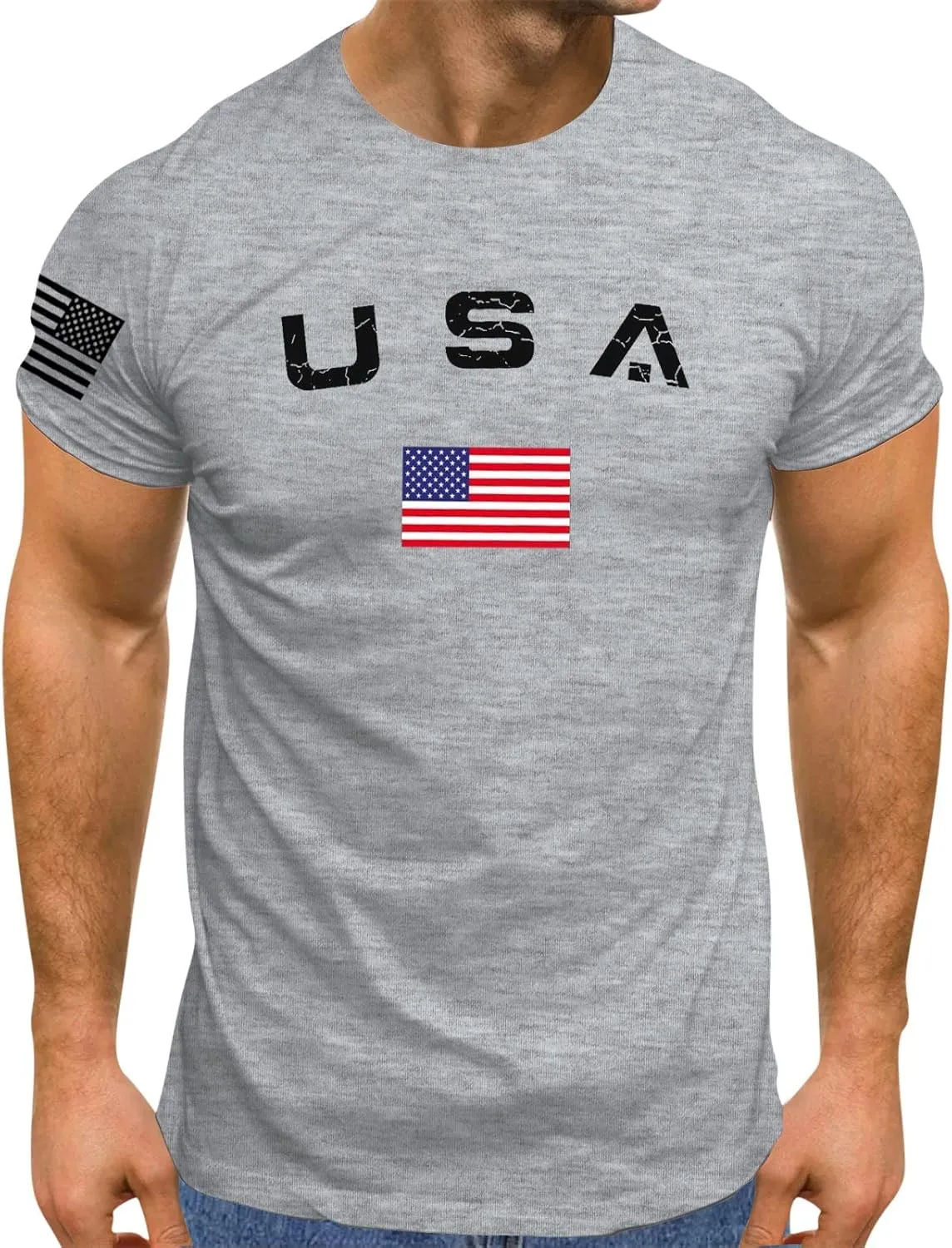 Men's American USA Flag Patriotic T-Shirts 4th of July Shirts Graphic Tees Summer Short Sleeve Workout Shirt