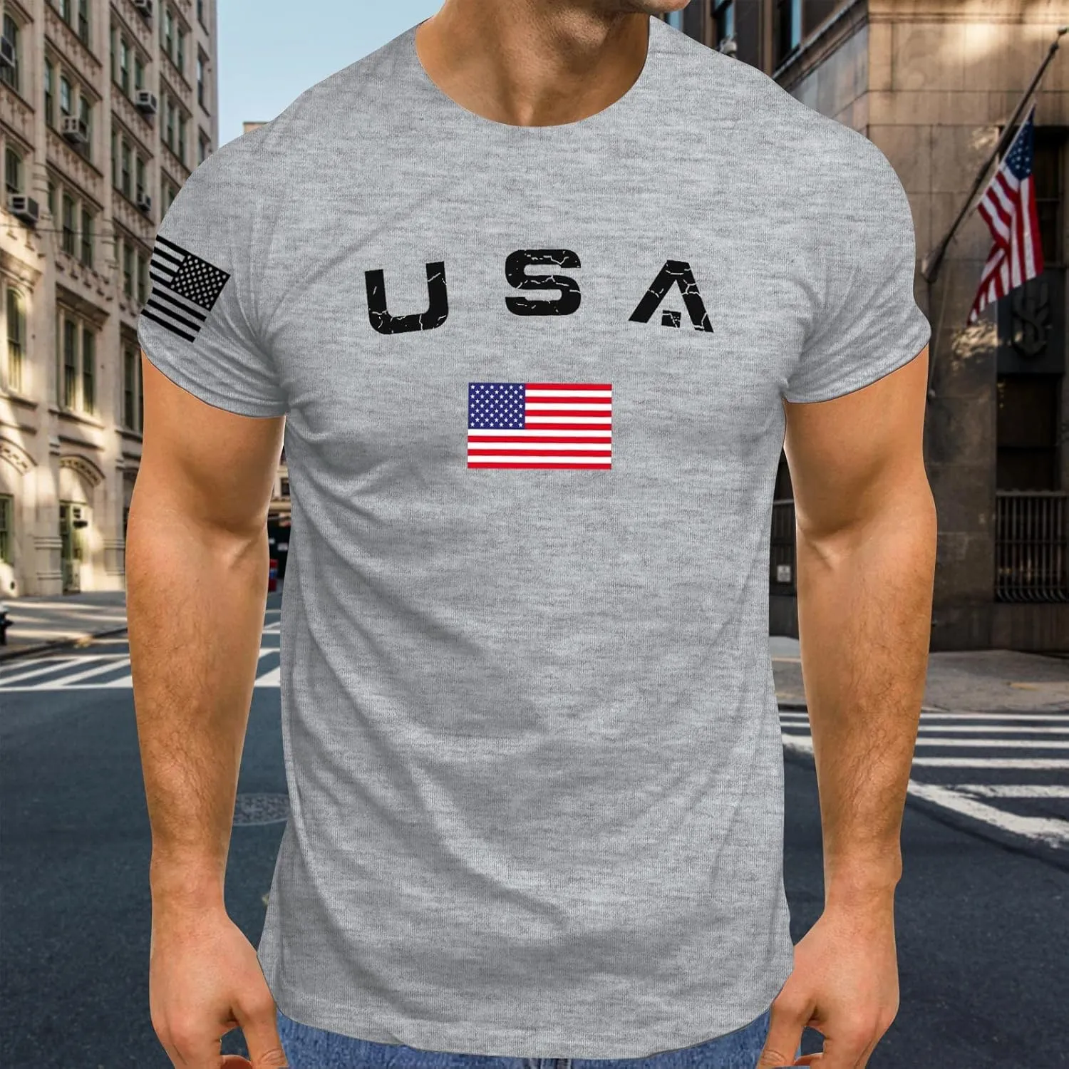 Men's American USA Flag Patriotic T-Shirts 4th of July Shirts Graphic Tees Summer Short Sleeve Workout Shirt