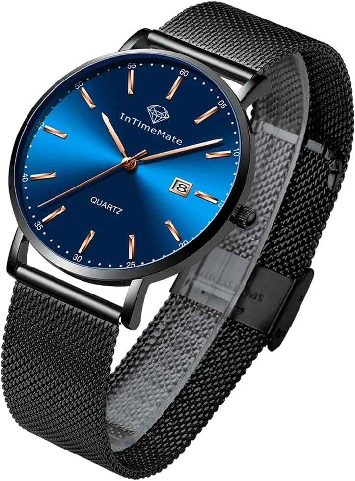Men's Black Watch Analog Wristwatch with Day Date, 41mm Diameter, Stainless Steel Band, Waterproof up to 30M