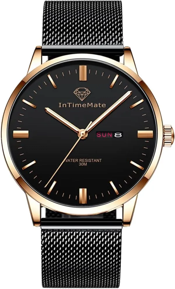 Mens Black Watch for Men with Day Date Casual Round Analog Men Wrist Watches Waterproof Dress Simple Minimalist Luminous Reloj De Hombre