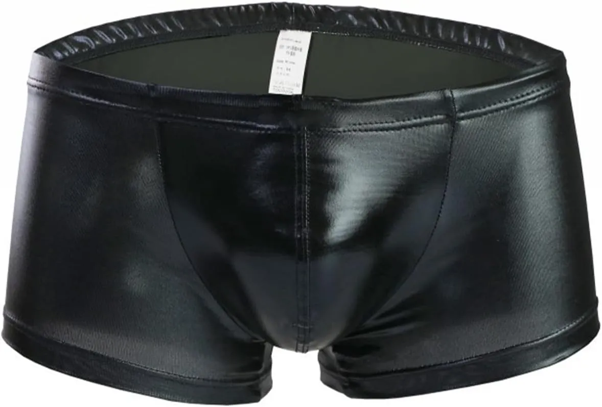 Mens Boxer Briefs Trunks With Faux Leather Low Waisted Underwear Panties Erotic Sexy Novelty Design Trunks Underpants