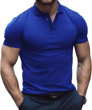 Mens Business T Shirt Solid Color Short Sleeve Lapel Tops Slim Fit Polo Tees Muscle Bodybuilding Sport Workout Shirts