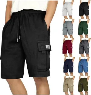 Men's Casual Cargo Shorts Slim Fit Drawstring Shorts Adjustable Elastic Waist Pants Fashion Simple Pants with Pockets