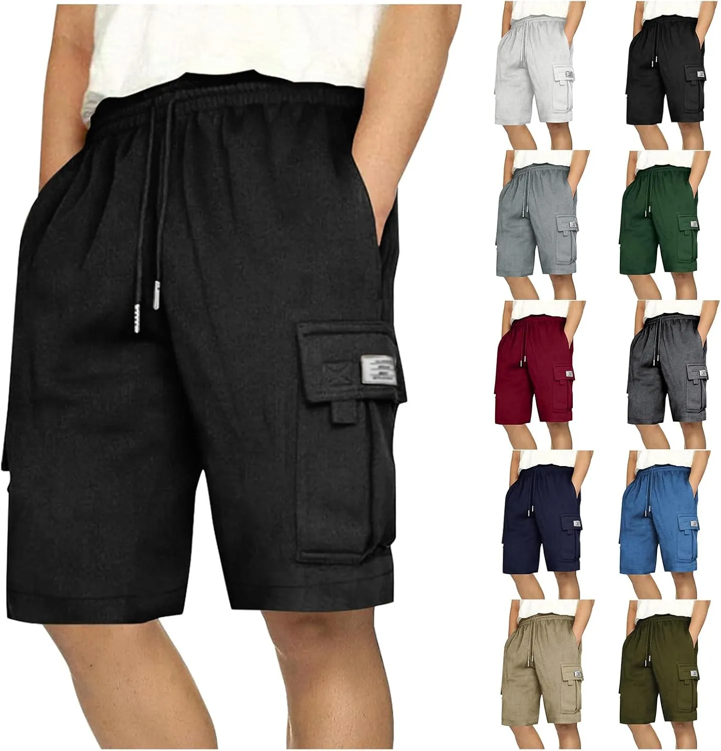 Men's Casual Cargo Shorts Slim Fit Drawstring Shorts Adjustable Elastic Waist Pants Fashion Simple Pants with Pockets