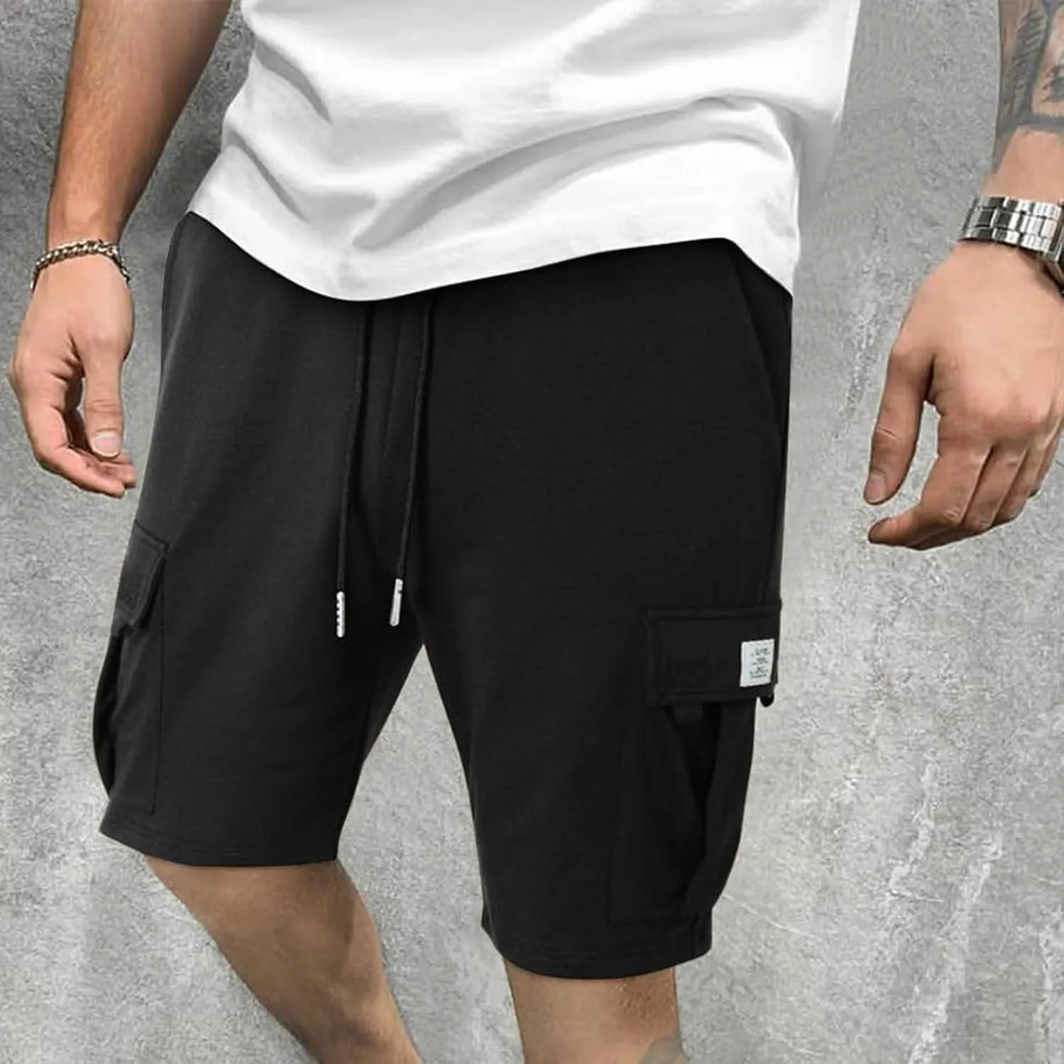Men's Casual Cargo Shorts Slim Fit Drawstring Shorts Adjustable Elastic Waist Pants Fashion Simple Pants with Pockets