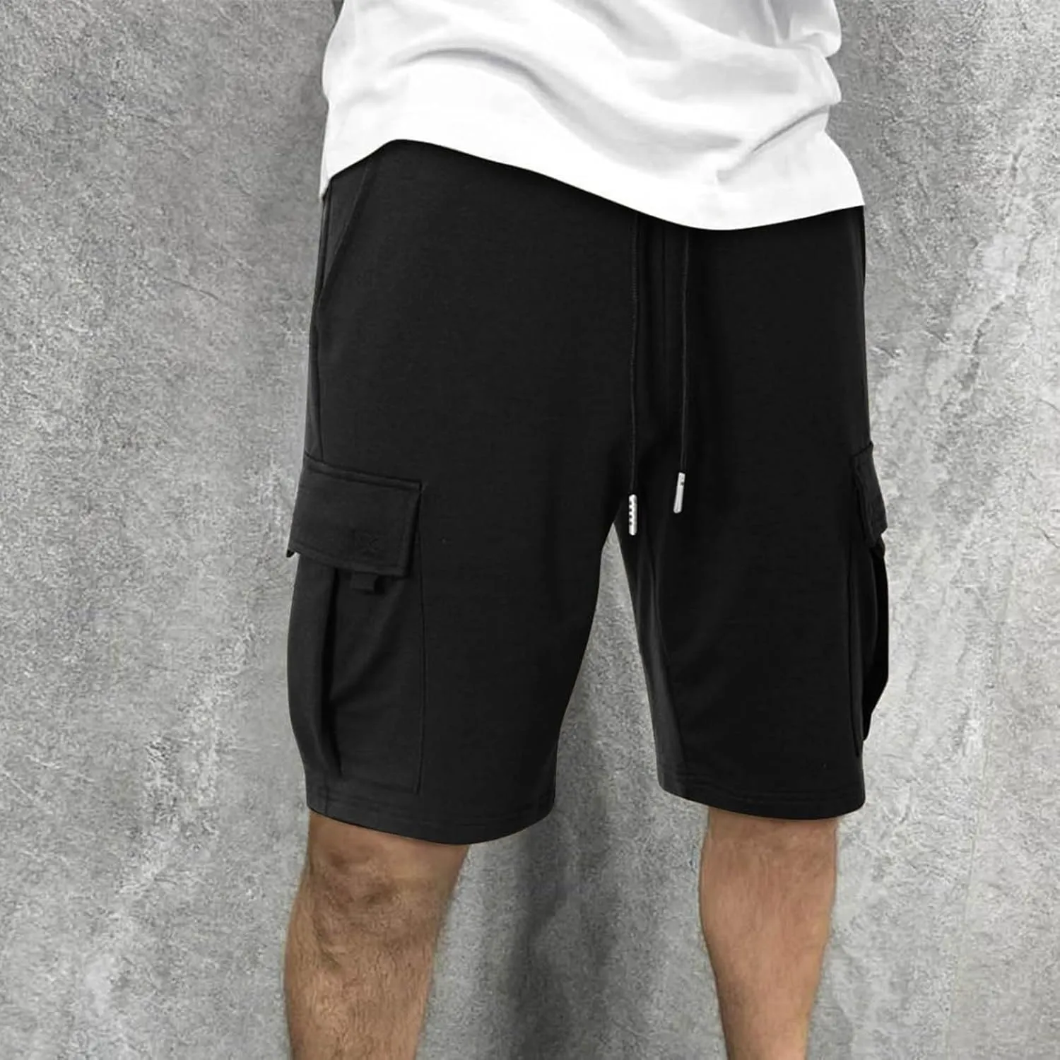 Men's Casual Cargo Shorts Slim Fit Drawstring Shorts Adjustable Elastic Waist Pants Fashion Simple Pants with Pockets
