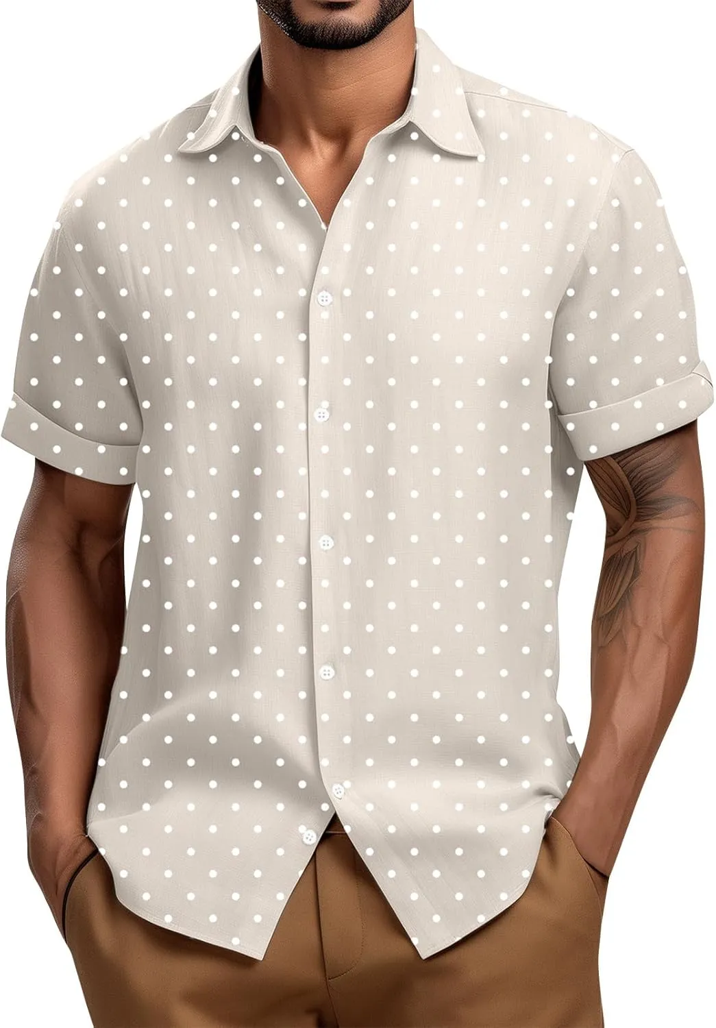 Men's Casual Polka Dot Shirts Short Sleeve Button Down Blouse Summer Beach Hawaiian Stylish Tee Tops Funny Shirt