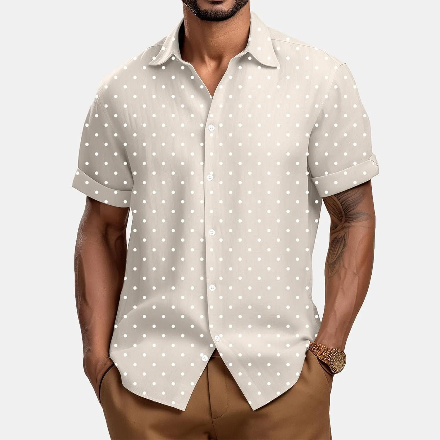 Men's Casual Polka Dot Shirts Short Sleeve Button Down Blouse Summer Beach Hawaiian Stylish Tee Tops Funny Shirt