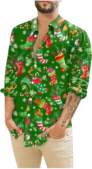 Mens Casual Shirts Summer Men's Long Sleeve Floral Printed Button Funny Cute Graphic Tops Summer Clothes Men Fashion 2023