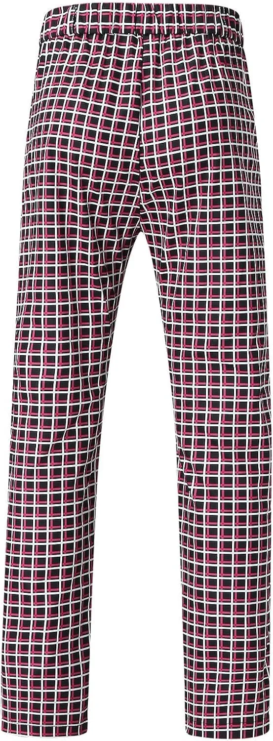 Men's Casual Stretch Business Dress Pants Slim Fit Plaid Stylish Golf Chino Pants Skinny Flat-Front Tapered Work Pant