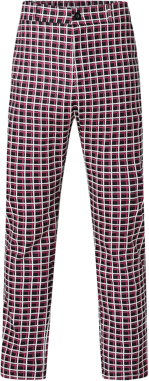 Men's Casual Stretch Business Dress Pants Slim Fit Plaid Stylish Golf Chino Pants Skinny Flat-Front Tapered Work Pant