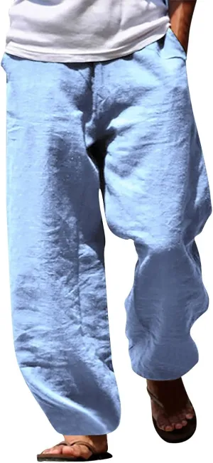 Mens Cotton Linen Drawstring Pants Summer Fashion Resort Wear Pants for Men 2024 Straight Lightweight Loose Fit Yoga Pants