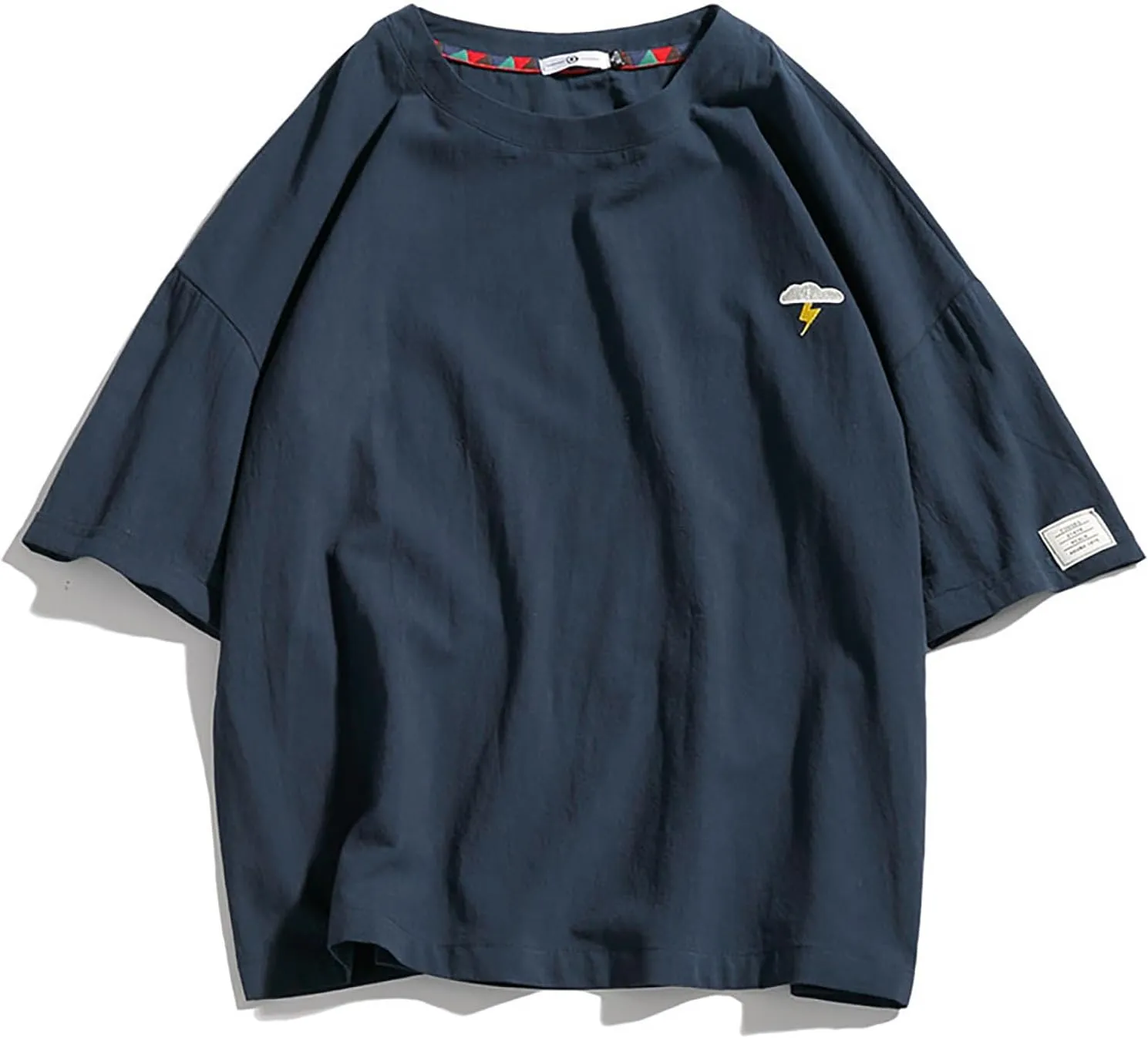 Men's Cotton T Shirts Short Sleeve Crew Neck Tops Cute Pattern Embroidery Shirt Casual Loose Oversized Summer Tee
