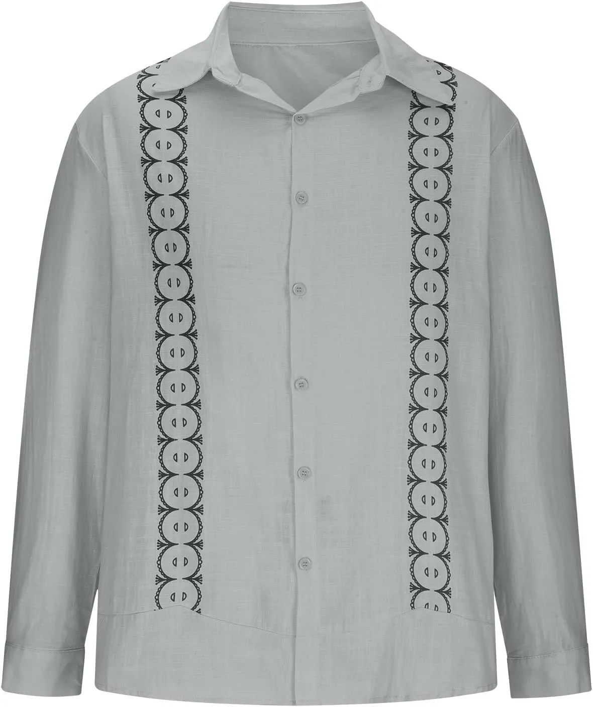 Men's Cuban Guayabera Shirts - Casual Long Sleeve Cotton Linen Button Down Shirt Summer Regular Fit Beach Tops