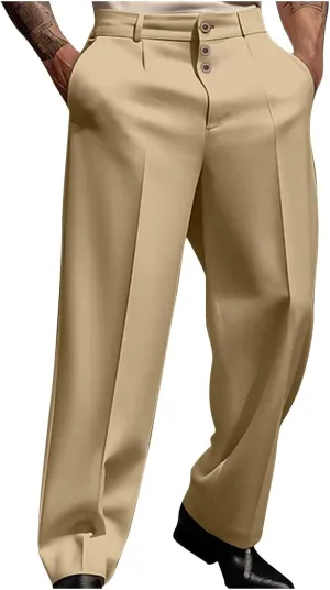 Mens Dress Pants Trendy 3 Button Formal Business Pants Gentleman Work Suit Pants Bridegroom Wedding Guest Party Pants