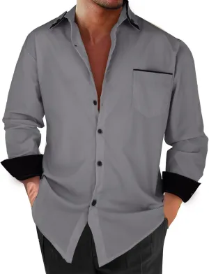 Men's Dress Shirt Long Sleeve Button Down Business Shirt Pocket Wrinkle Resistant Collar Office Work Meeting Formal Blouse